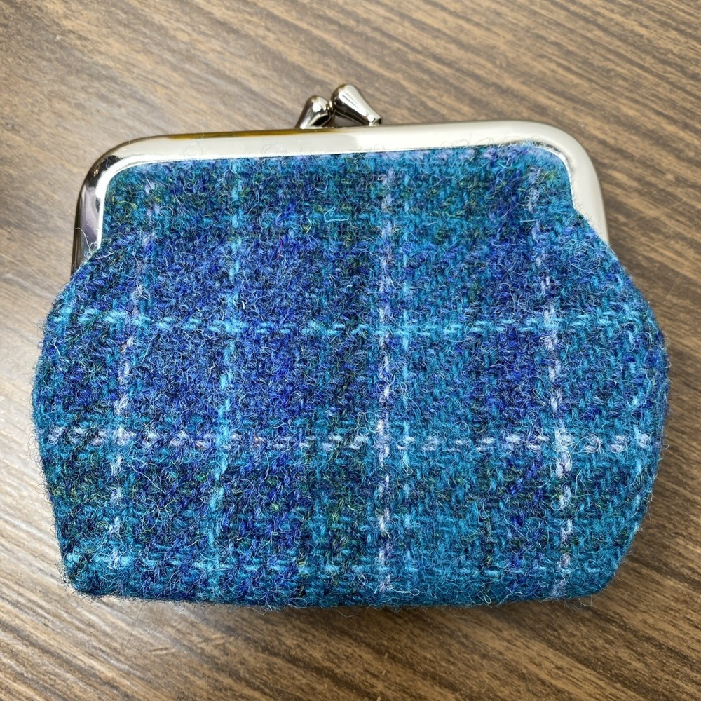 Harris Tweed Wool Tartan Small Coin/Card Purse Multi-Colored Blue Tones - Picture 2 of 11